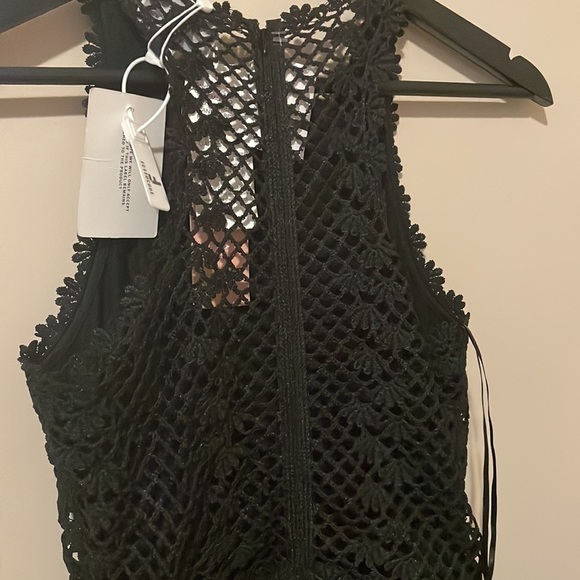 Alice McCall Black Boogie Nights Cropped Metallic Sleeveless Crocheted Jumpsuit - Picture 8 of 9